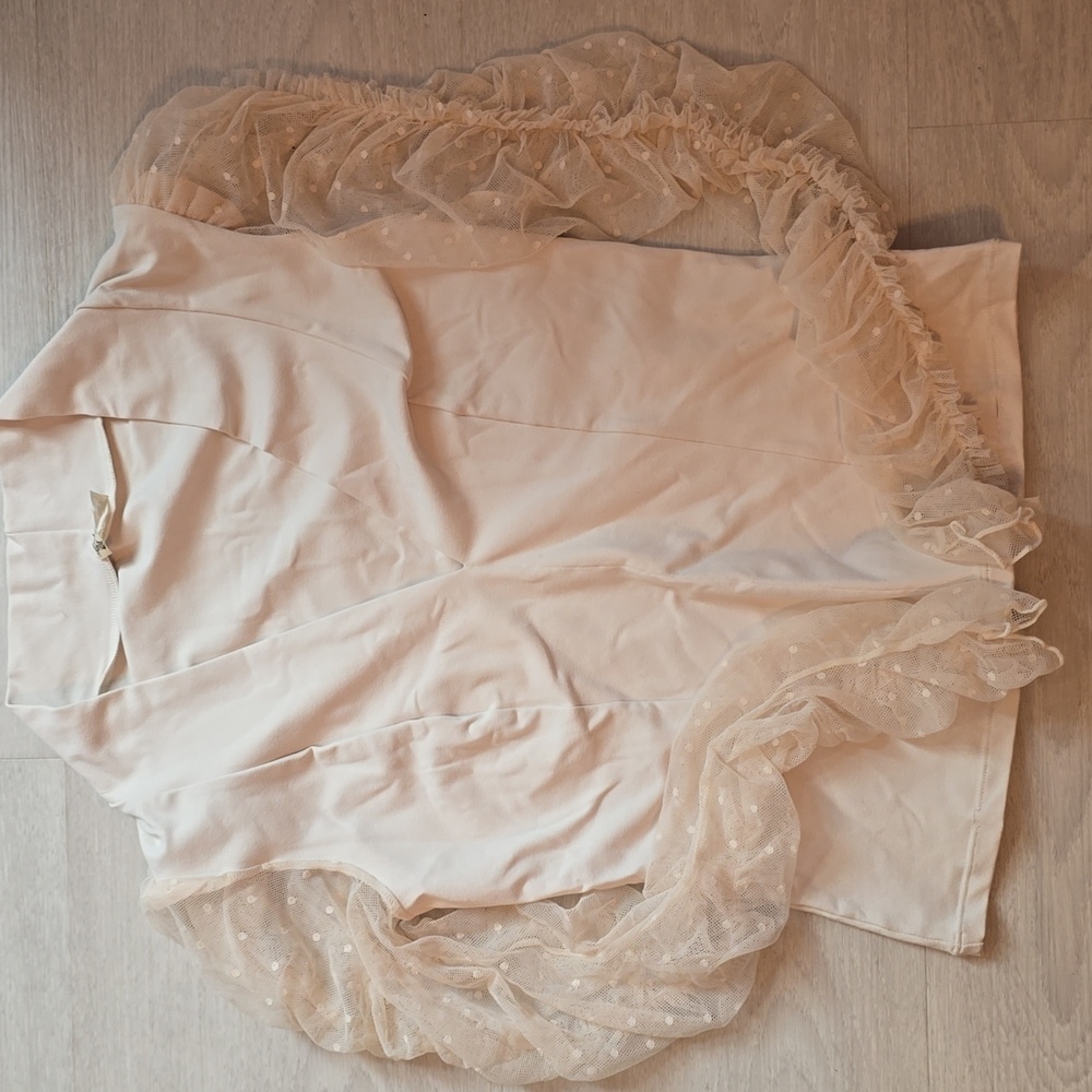 Free Peoplw Elegant Cream Women's Top sheer Sleeve Polka Dot